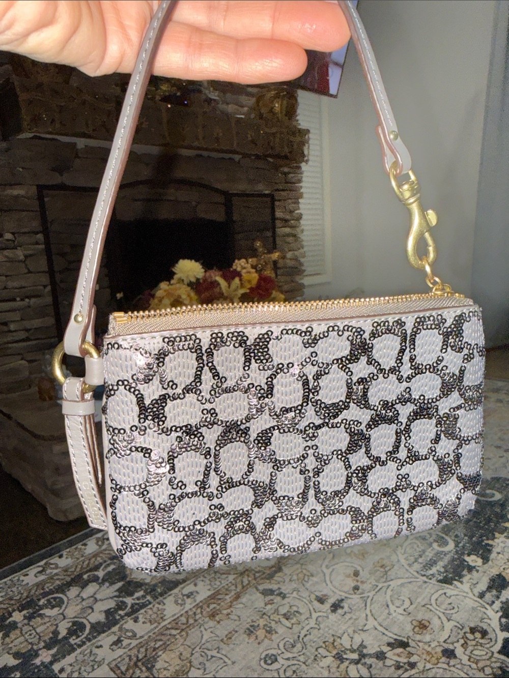Coach Gray and Black Sequin Wristlet